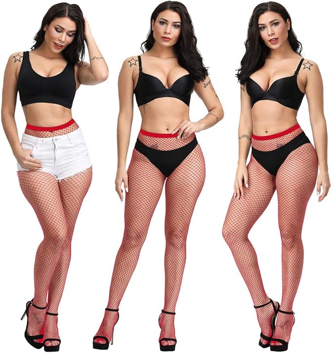 High-Waisted Red Fishnet Tights