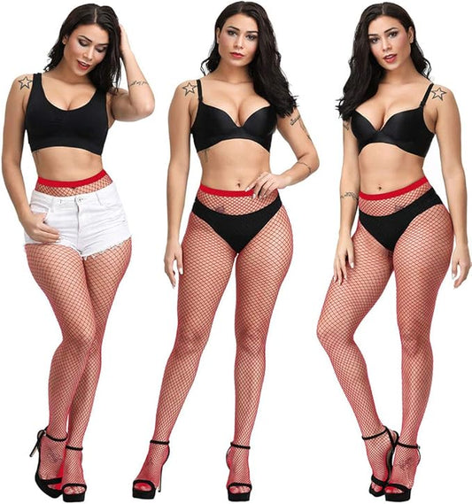 High-Waisted Red Fishnet Tights
