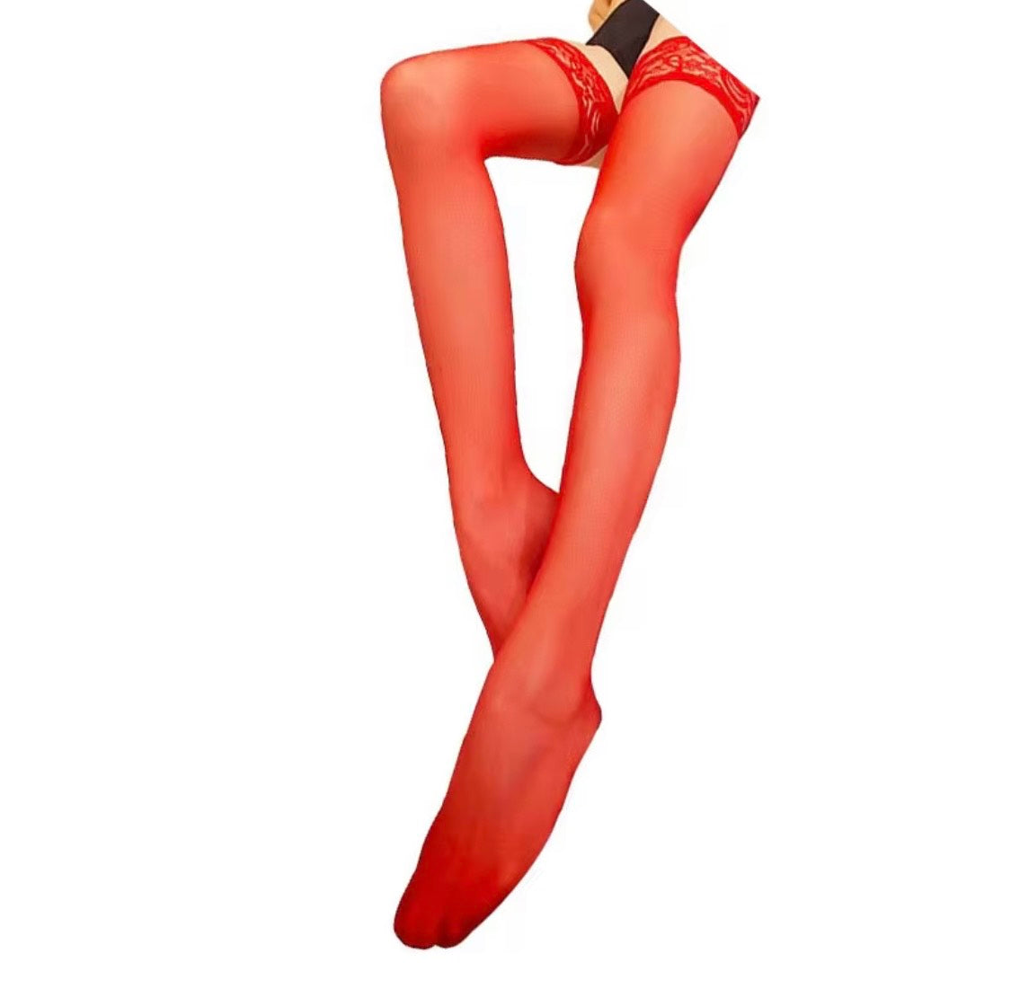 Sheer Red Lace Thigh High Stockings