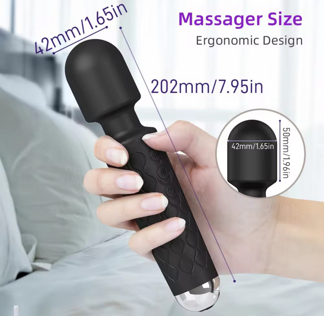 Rechargeable Black Silicone Vibrator Wand – Powerful, Sleek & Discreet