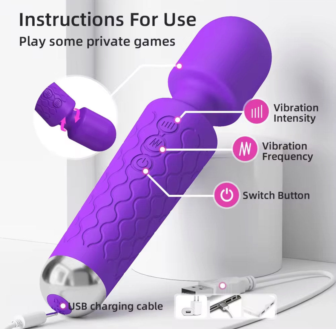 Rechargeable Black Silicone Vibrator Wand – Powerful, Sleek & Discreet