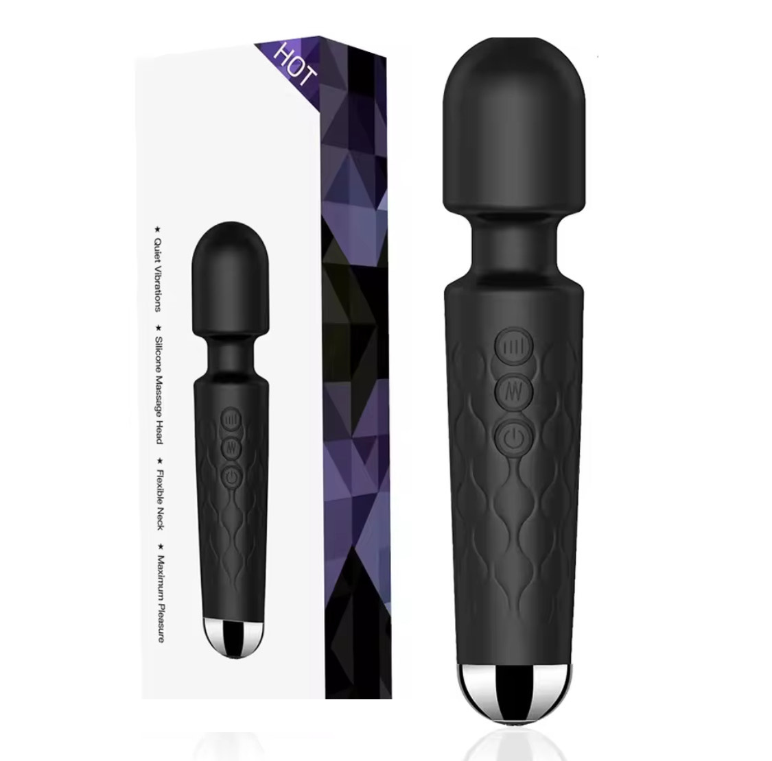 Rechargeable Black Silicone Vibrator Wand – Powerful, Sleek & Discreet